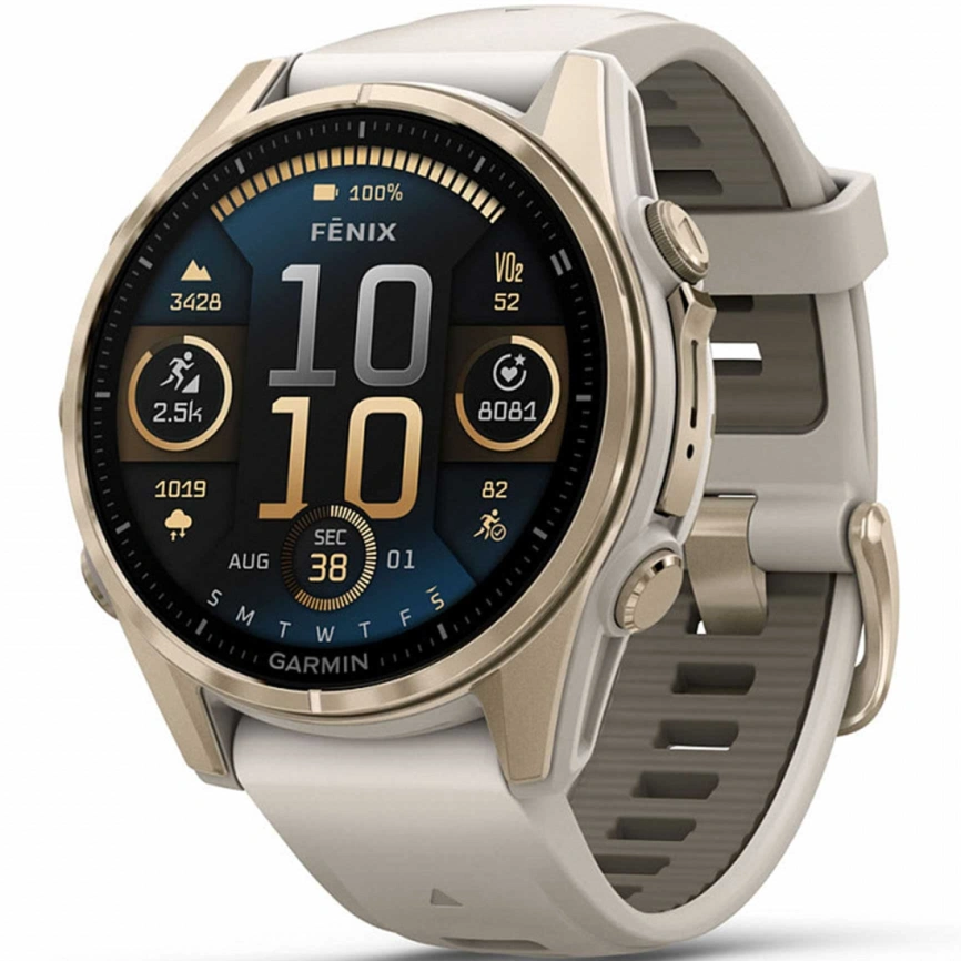 Смарт-часы Garmin Fenix 8 43mm Amoled Sapphire (010-02903-11) Soft Gold with Fog Gray/Dark Sandstone Silicone Band фото 1